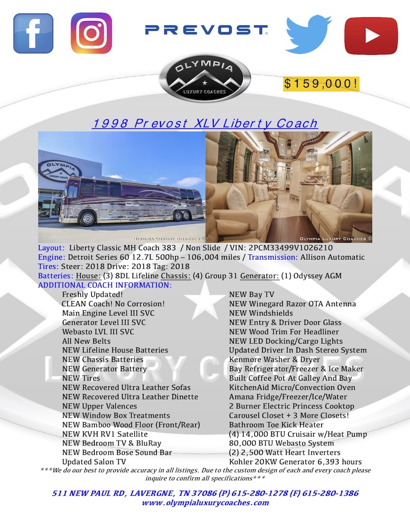 1998 Prevost Liberty XL For Sale