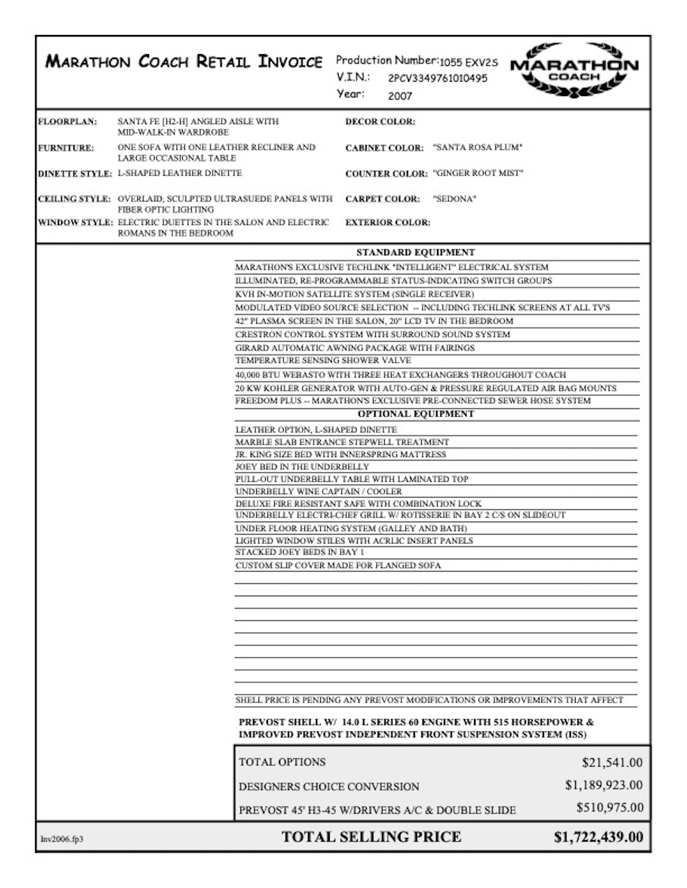 2007 Prevost Marathon H3-45 For Sale