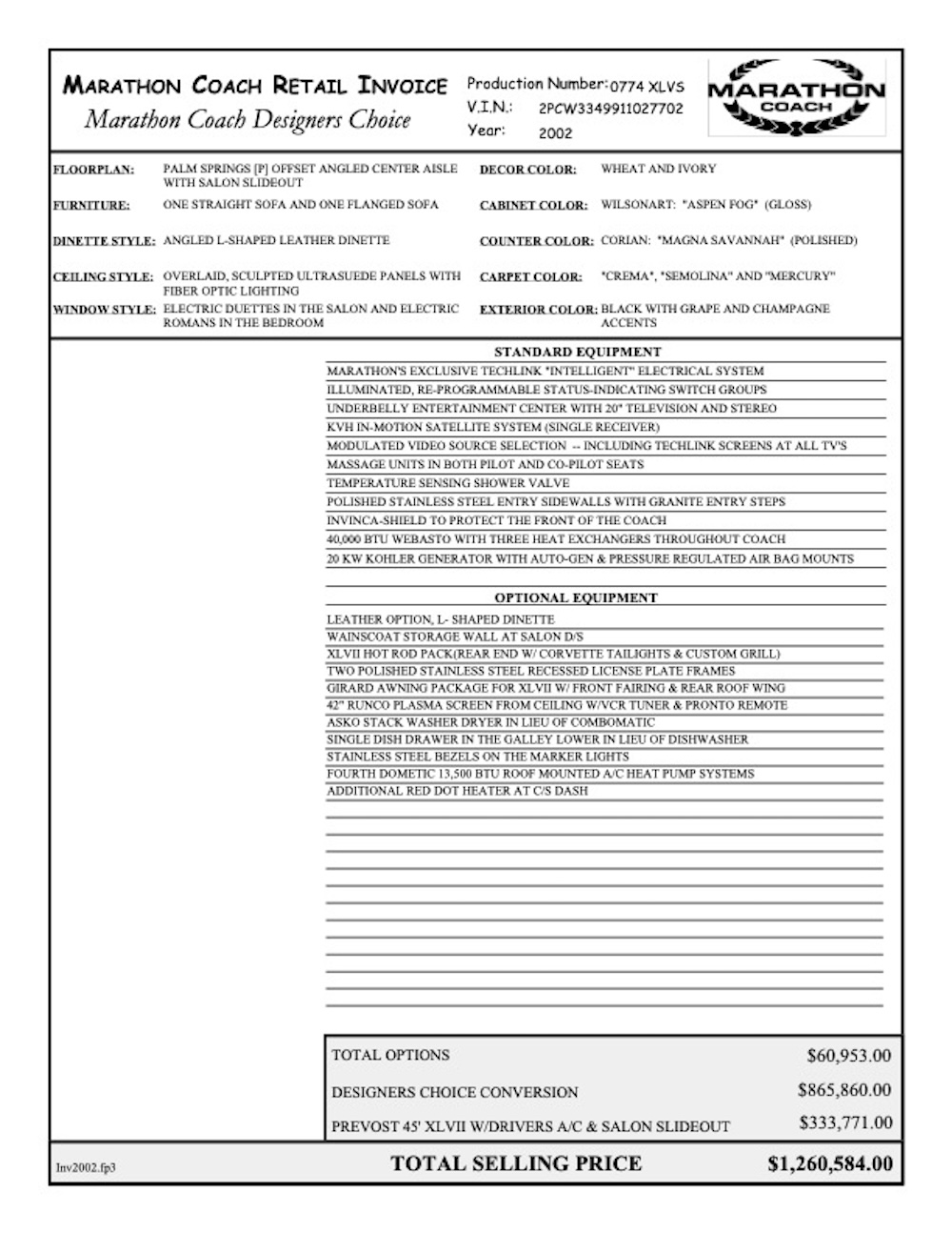 2002 Prevost Marathon XLII For Sale