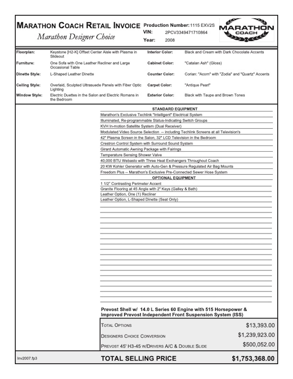 2008 Prevost Marathon H3-45 For Sale